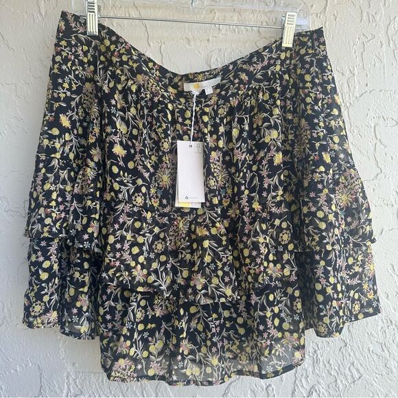 BODEN Skirt Women 14 Ruffle Tiered Black Wildflower - Picture 3 of 10